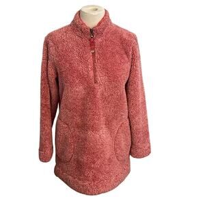 Soft Surroundings Pink Fuzzy Fleece Quarter‎ Zip Pullover Tunic Women XS
